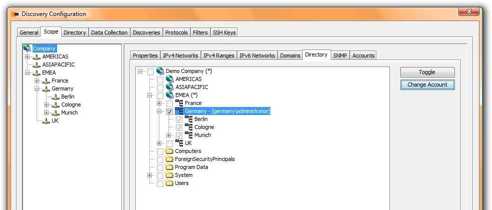 Network discovery scan for Active Directory OUs.