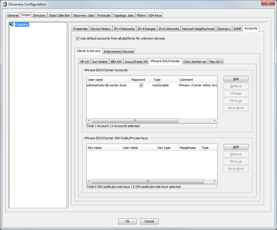 Maintain the list of default accounts for VMware Installations