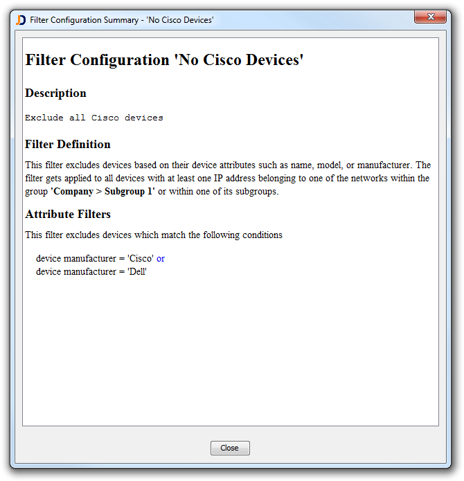 Filter Configuration Summary - No Cisco Devices