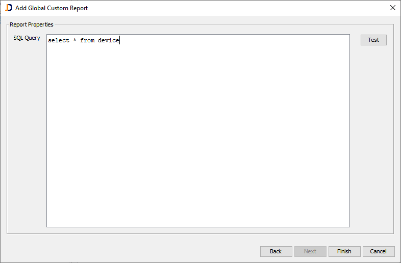 The custom report definition based on a SQL query