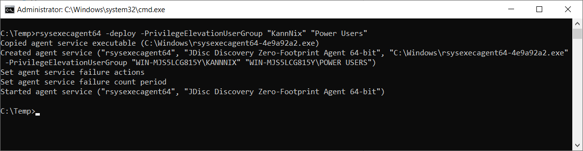 Install JDisc Discovery Zero-Footprint Agent from command line